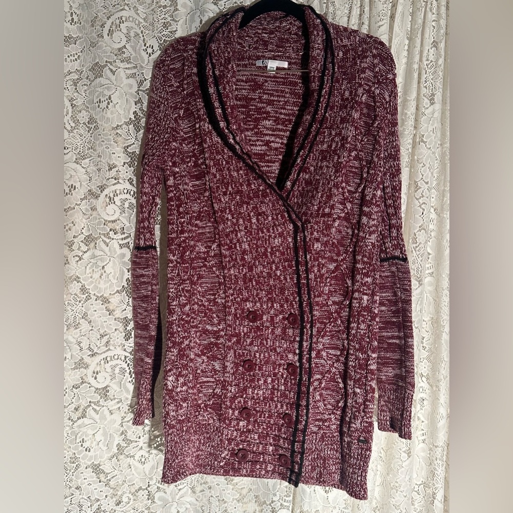 Volcom Burgendy Long Cardigan Button Sweater